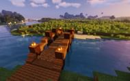 An image of a bridge that a player has made out of waterlogged campfires (Image via Minecraft)